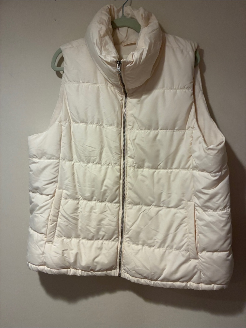 Women's Cream Puffer Vest with High Collar
